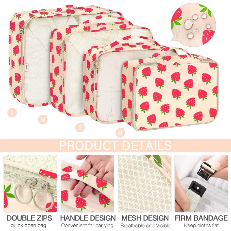 KPX 8 Set Packing Cubes for Travel, Luggage Packing Organizers Accessories Large Toiletries Bag for Clothes Shoes Cosmetics (Strawberry) - Image 3