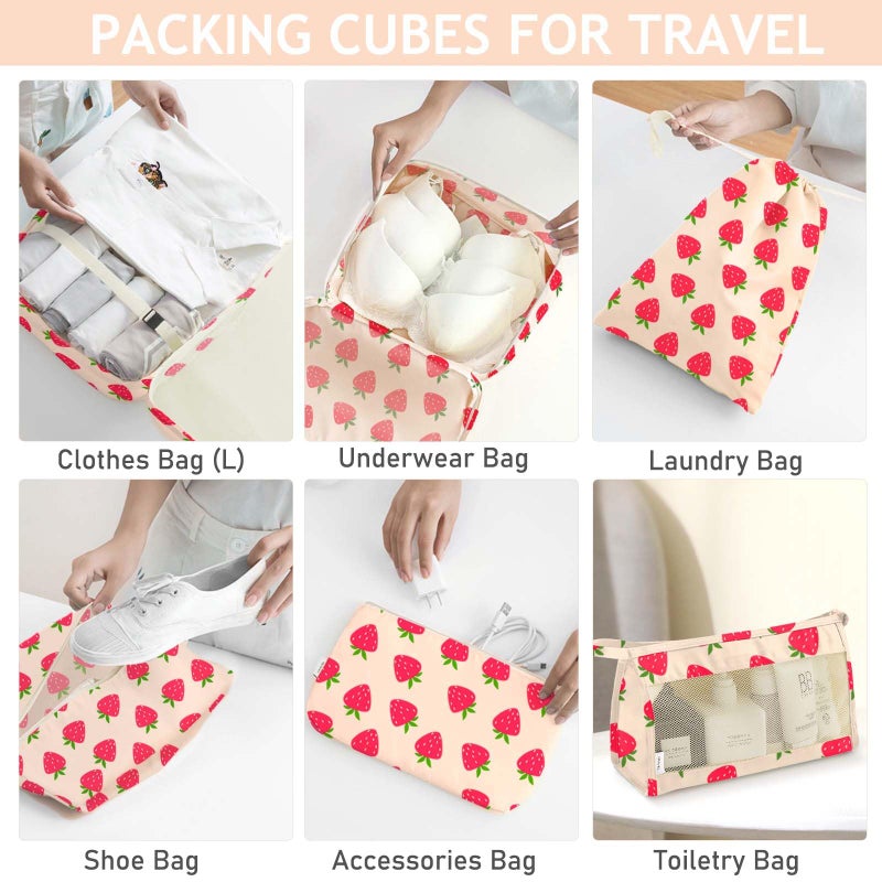KPX 8 Set Packing Cubes for Travel, Luggage Packing Organizers Accessories Large Toiletries Bag for Clothes Shoes Cosmetics (Strawberry) - Image 4