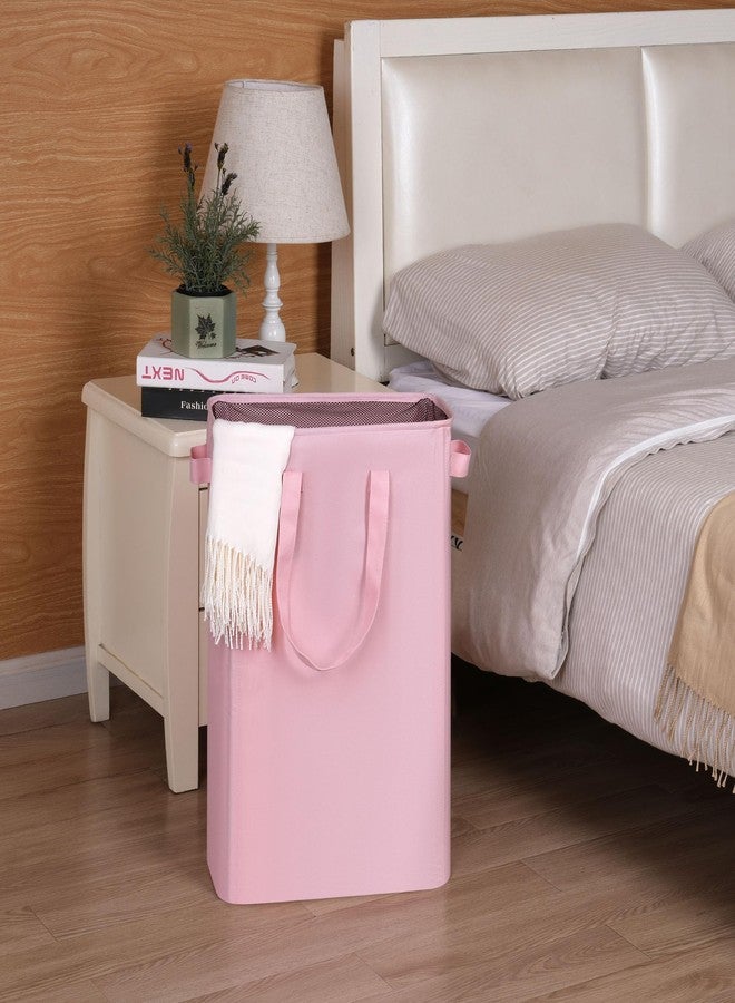 efluky Laundry Basket, Dirty Clothes Basket with Handles, Foldable Laundry Basket for Clothes, Tall Laundry Basket for Laundry Room, Dorm and Bedroom, 12.7 Gallons(48L) Pink - Image 4