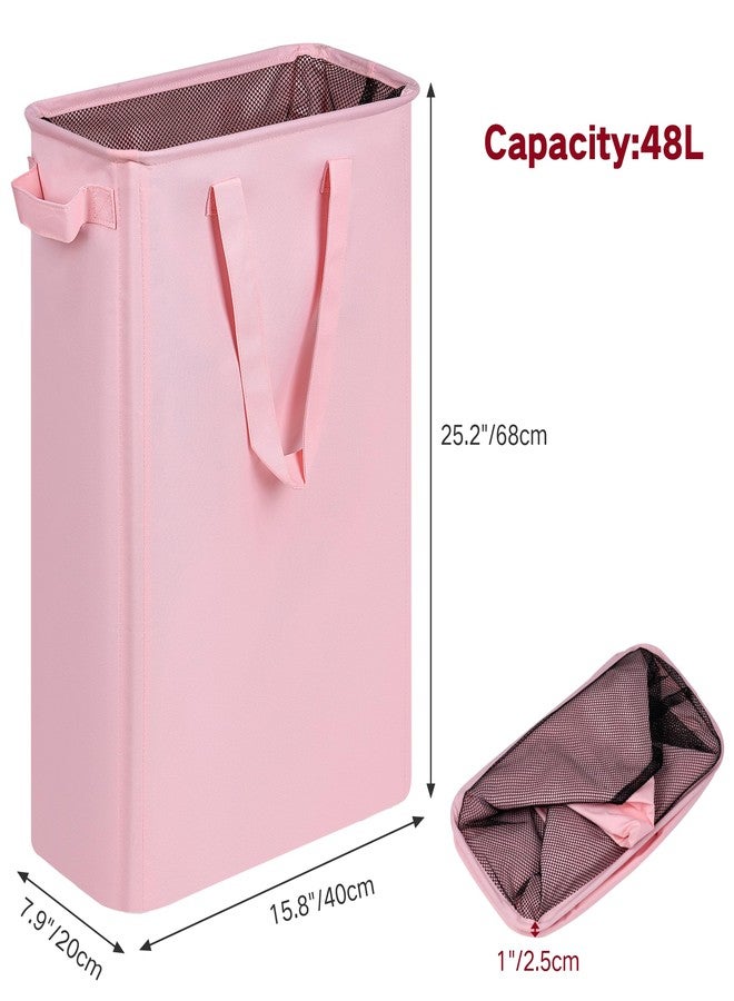 efluky Laundry Basket, Dirty Clothes Basket with Handles, Foldable Laundry Basket for Clothes, Tall Laundry Basket for Laundry Room, Dorm and Bedroom, 12.7 Gallons(48L) Pink - Image 3