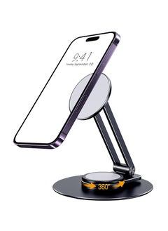 Magnetic Desk Phone Stand for iPhone, Aluminum Phone Stand Holder Dock with 360°Rotation Base Adjustable Foldable,  Compatible with iPhone 15/14/13/12 Pro Max/Pro/Mini, Magsafe Case