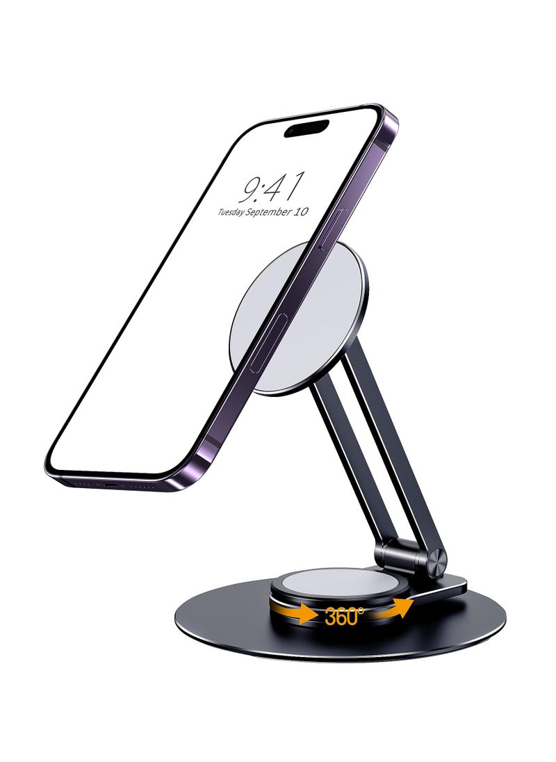 KASTWAVE - Magnetic Desk Phone Stand for iPhone, Aluminum Phone Stand Holder Dock with 360°Rotation Base Adjustable Foldable,  Compatible with iPhone 15/14/13/12 Pro Max/Pro/Mini, Magsafe Case - Image 1