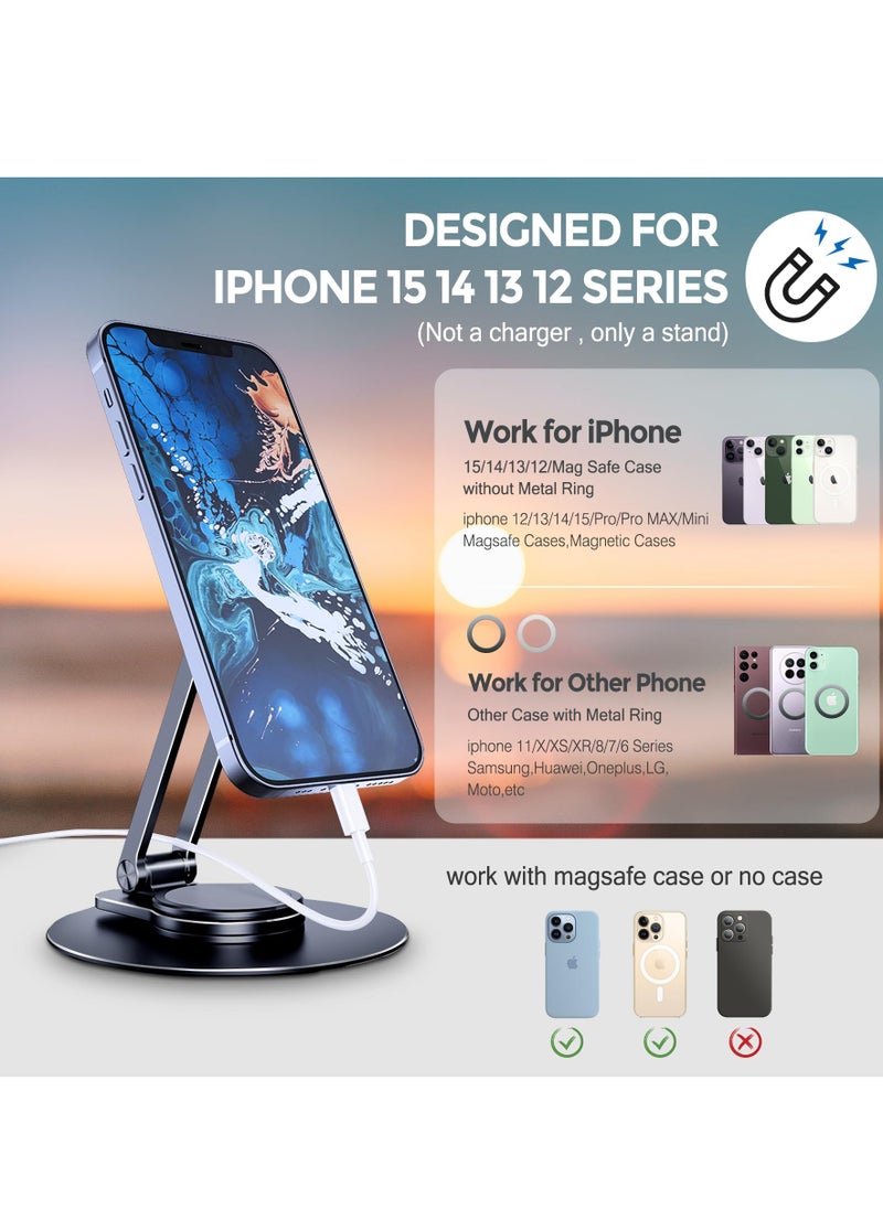 KASTWAVE - Magnetic Desk Phone Stand for iPhone, Aluminum Phone Stand Holder Dock with 360°Rotation Base Adjustable Foldable,  Compatible with iPhone 15/14/13/12 Pro Max/Pro/Mini, Magsafe Case - Image 1