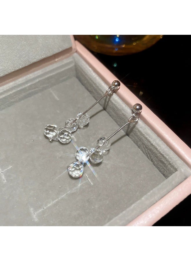 Goolsky S925 Sterling Silver Glass Crystal Drop Tassel Earrings for Women – Chic Minimalist Studs, Elegant Fashion Jewelry, Hypoallergenic Nickel-Free, Daily Wear & Semi-Formal Events (Eid/Weddings/Gatherings) - Image 2