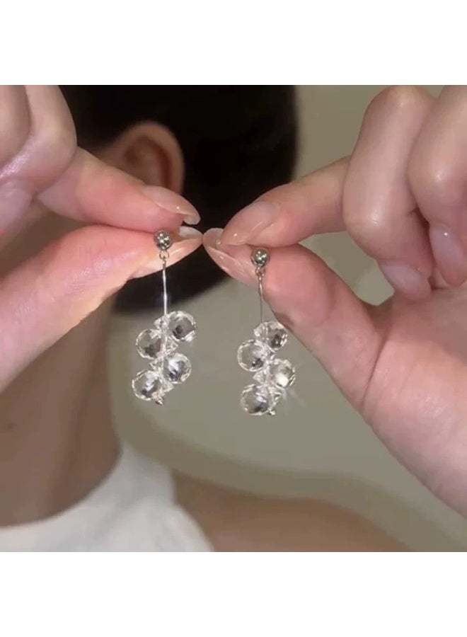 Goolsky S925 Sterling Silver Glass Crystal Drop Tassel Earrings for Women – Chic Minimalist Studs, Elegant Fashion Jewelry, Hypoallergenic Nickel-Free, Daily Wear & Semi-Formal Events (Eid/Weddings/Gatherings) - Image 1