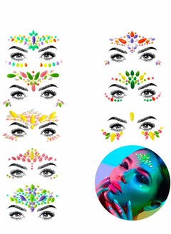 KASTWAVE Face Jewels - Noctilucent Face Gems Mermaid Face Jewels Festival, Body Rhinestone Gems Rave Rainbow Face Crystals Luminous for Festival Music Carnival Party Makeup（8 Sets ）  - Image 1