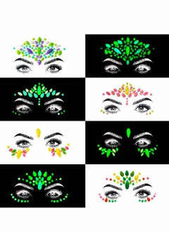 KASTWAVE Face Jewels - Noctilucent Face Gems Mermaid Face Jewels Festival, Body Rhinestone Gems Rave Rainbow Face Crystals Luminous for Festival Music Carnival Party Makeup（8 Sets ）  - Image 2