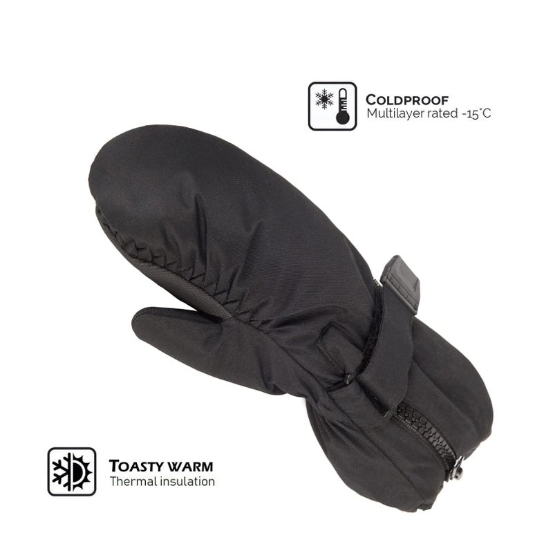 HIGHCAMP Kids Long Cuff Winter Snow Ski Mitten with Zipper Waterproof Gloves for Toddler Boys Girls-Black,S (3-5 Y) - Image 2