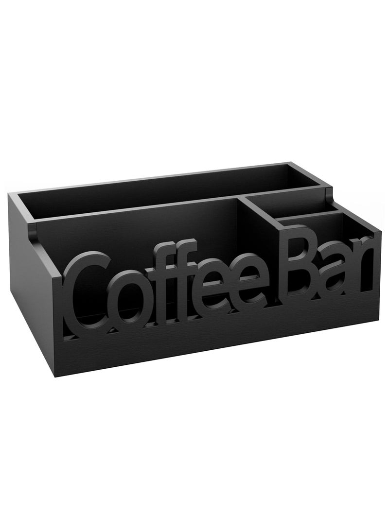 XiuWoo Wooden Coffee Station Organizer,Coffee Bar Storage Basket, Kitchen Counter Coffee And Tea Condiment Holder, Coffee Accessories Caddy For Home And Cafe Decor, Black - Image 2