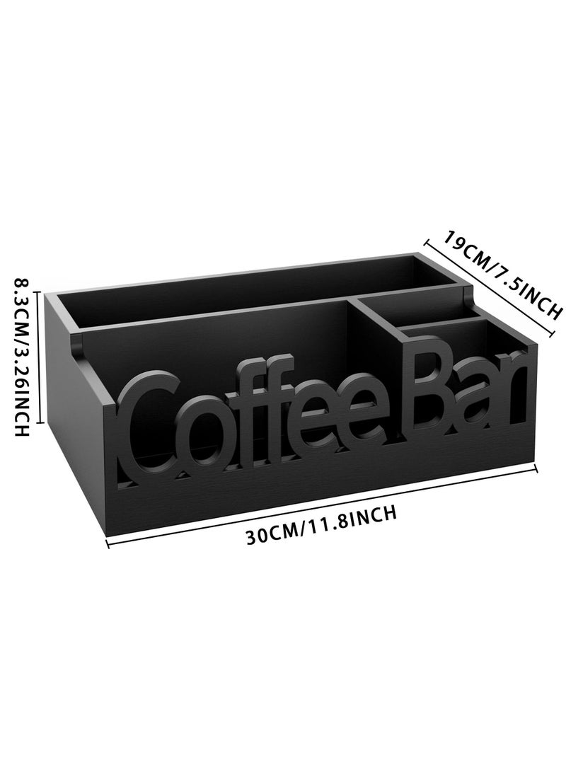 XiuWoo Wooden Coffee Station Organizer,Coffee Bar Storage Basket, Kitchen Counter Coffee And Tea Condiment Holder, Coffee Accessories Caddy For Home And Cafe Decor, Black - Image 3