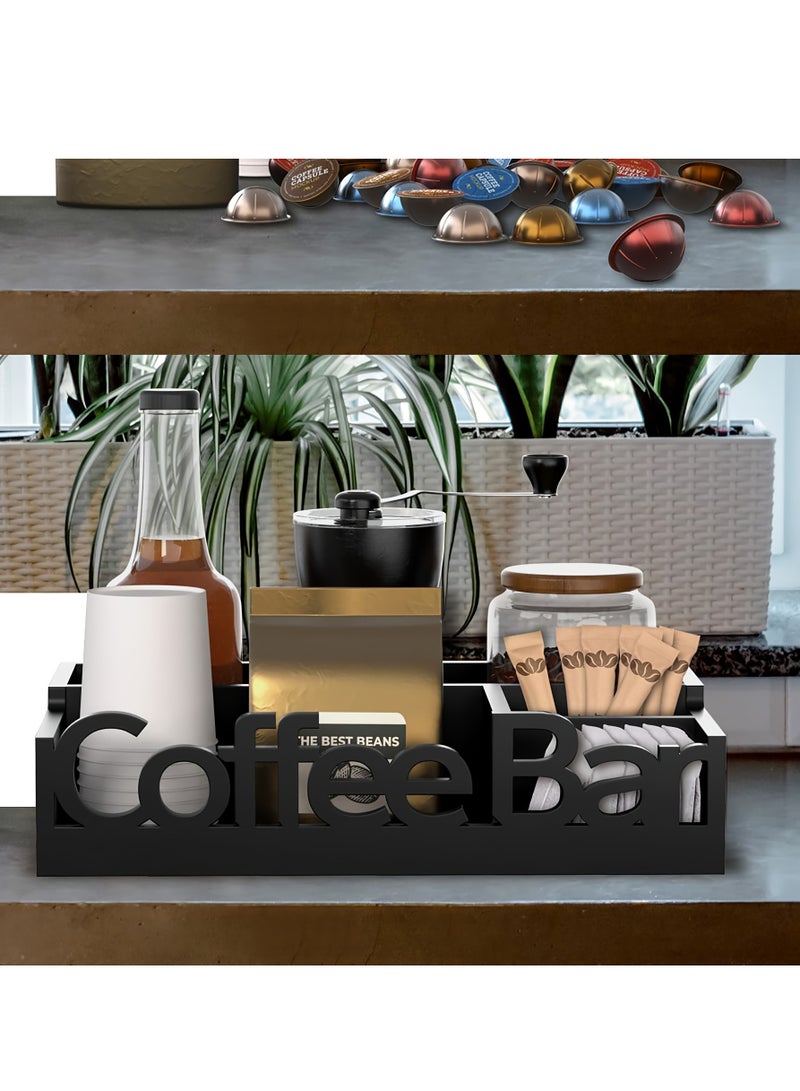XiuWoo Wooden Coffee Station Organizer,Coffee Bar Storage Basket, Kitchen Counter Coffee And Tea Condiment Holder, Coffee Accessories Caddy For Home And Cafe Decor, Black - Image 4