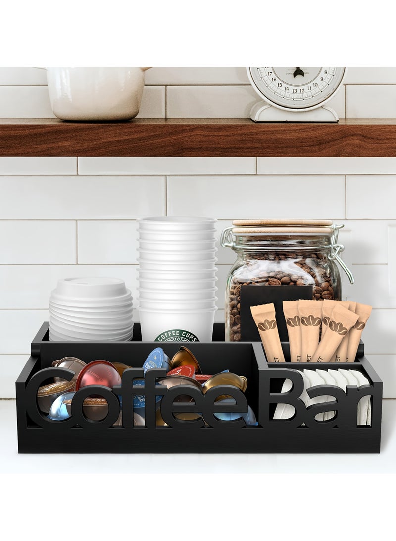 XiuWoo Wooden Coffee Station Organizer,Coffee Bar Storage Basket, Kitchen Counter Coffee And Tea Condiment Holder, Coffee Accessories Caddy For Home And Cafe Decor, Black - Image 5