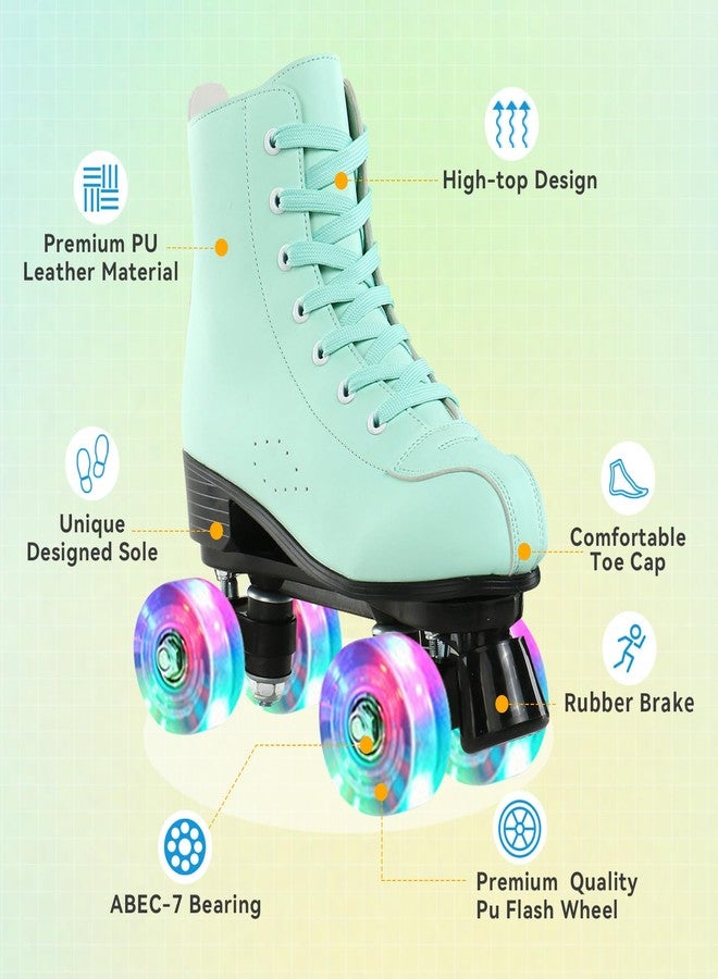 XUDREZ High-Top Roller Skates for Women - Cozy Green PU Leather, Indoor Outdoor Double-Row Skates for Beginners with Shoes Bag (Flash Wheel, 37) - Image 2