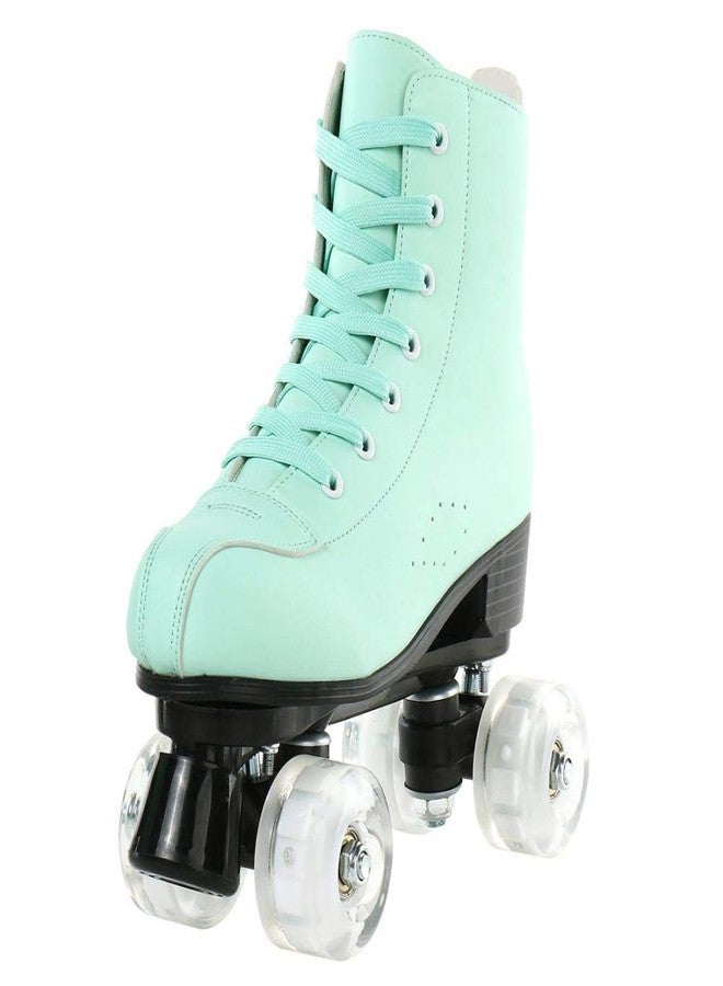 XUDREZ High-Top Roller Skates for Women - Cozy Green PU Leather, Indoor Outdoor Double-Row Skates for Beginners with Shoes Bag (Flash Wheel, 37) - Image 3