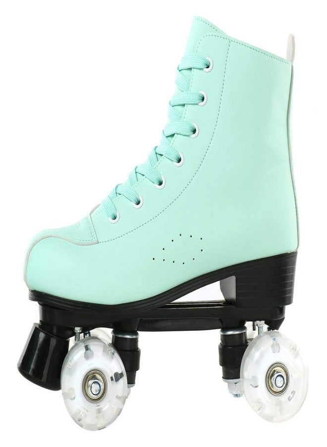 XUDREZ High-Top Roller Skates for Women - Cozy Green PU Leather, Indoor Outdoor Double-Row Skates for Beginners with Shoes Bag (Flash Wheel, 37) - Image 4