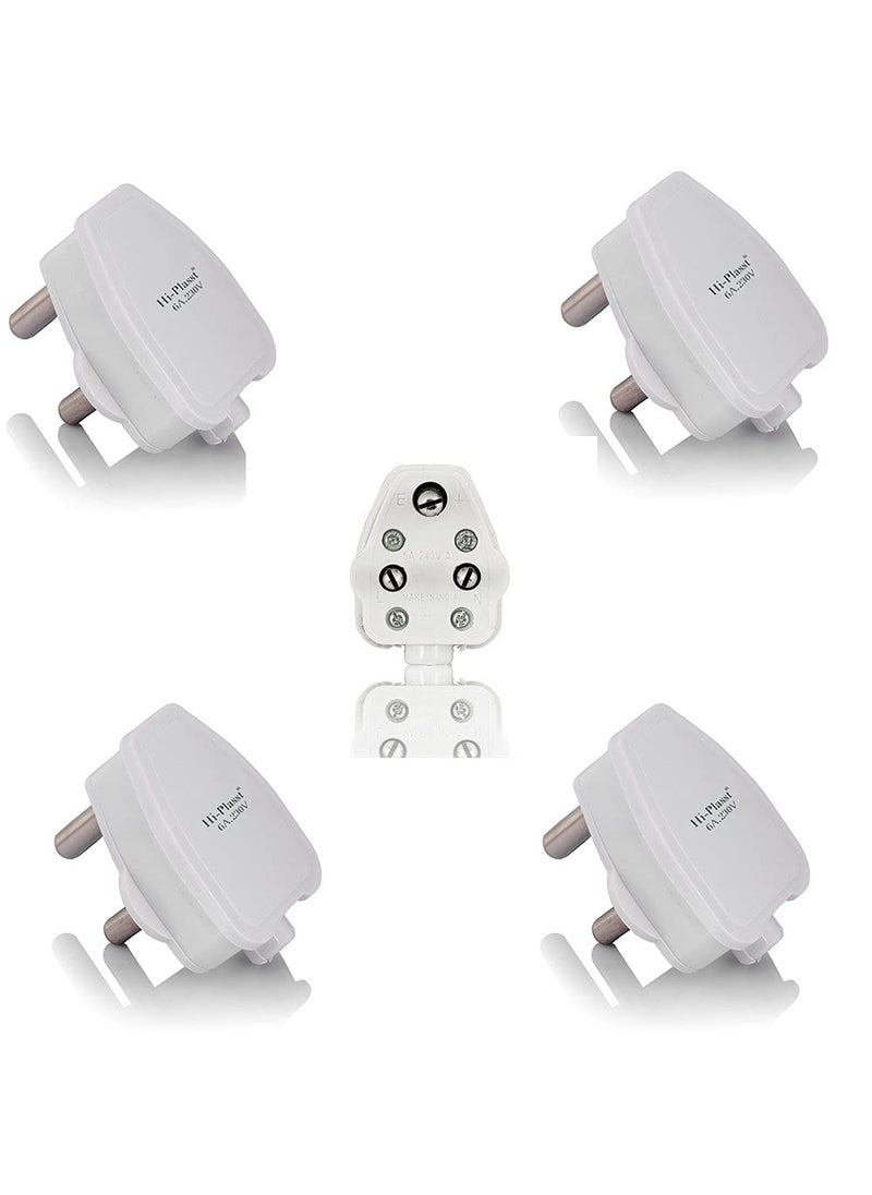 HI PLASST PINS N PLUGS HiPlasst 6A 3Pin Plug Top Pack of 5 Heavy Duty FireResistant Electrical Plug for Iron TV Home Theatre Speakers Hair Dryer Mixer Grinder 6 Amp Easy Installation or Replacing old Plug Top  - Image 1