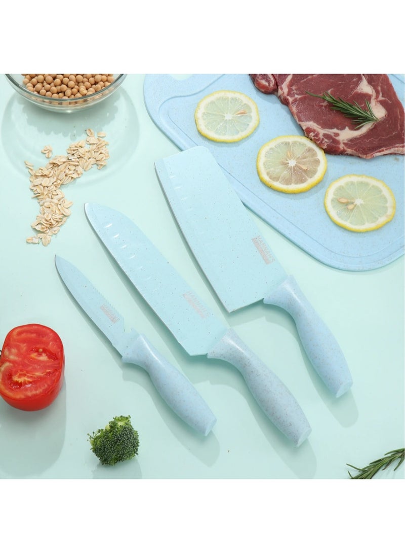 Kitchen Knife Set with Cutting Board, Peeler & Scissors - Blue, 7-Piece - Image 2