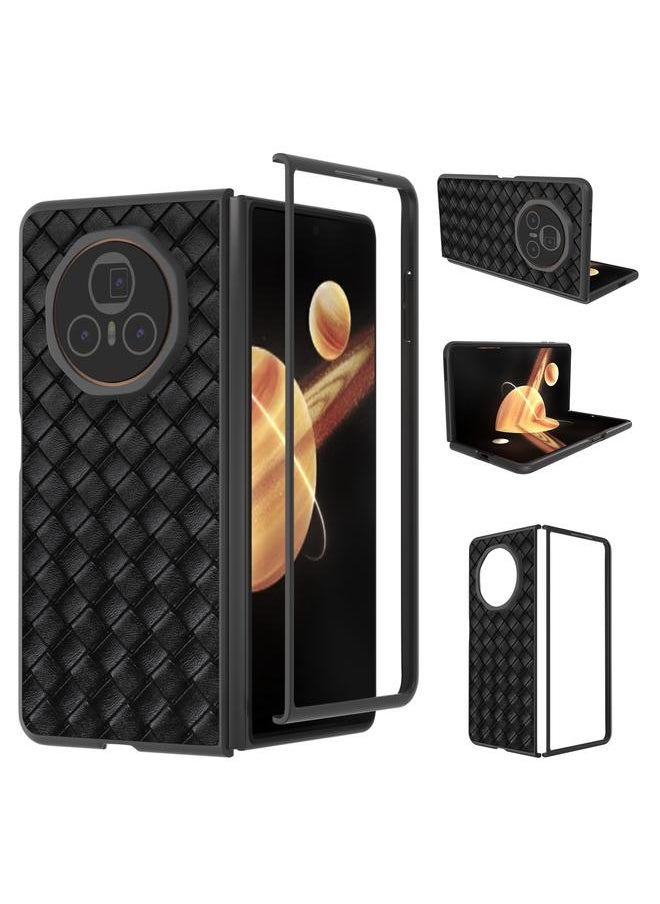 Zaboon Case For Honor Magic V3 Black Frame Woven Texture PU Phone Case  - Image 1
