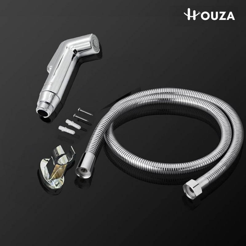 HOUZA Classic Health Faucet for Toilet Jet Spray Health Faucet with 1 Meter Hose Pipe and Wall Hook Chrome Finish Easy Grip and Leak Proof Design - Image 3