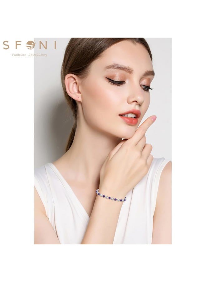 Sfoni Birthstone Bracelet for Women, Silver Tennis Bracelet with Cubic Zirconia Adjustable Slider Rhinestone Bracelet Christmas Birthday Anniversary Friendship Gift for Her Mom Wife Girlfriend, June - Image 4