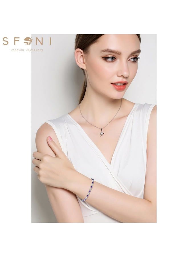 Sfoni Birthstone Bracelet for Women, Silver Tennis Bracelet with Cubic Zirconia Adjustable Slider Rhinestone Bracelet Christmas Birthday Anniversary Friendship Gift for Her Mom Wife Girlfriend, June - Image 5