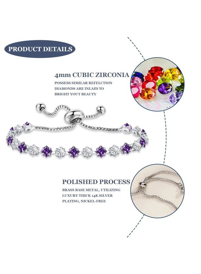 Sfoni Birthstone Bracelet for Women, Silver Tennis Bracelet with Cubic Zirconia Adjustable Slider Rhinestone Bracelet Christmas Birthday Anniversary Friendship Gift for Her Mom Wife Girlfriend, June - Image 2