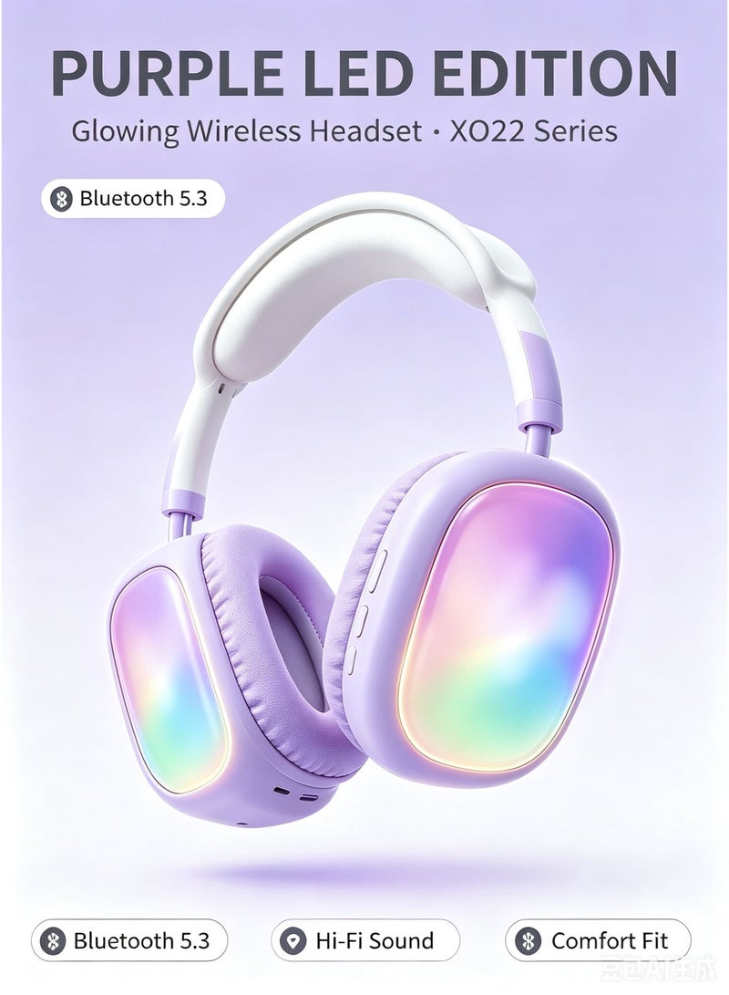 XO i22 Stereo Wireless Headset with LED Lights, Hi-Fi Audio & Noise Reduction - Image 1