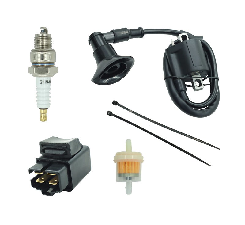 DABAZUALY Ignition Coil Fit for Polaris Scrambler 50 90 with Starter Relay Solenoid and Spark Plug,for Polaris Sportsman 90, Predator 50 90 ATV Parts 2001-2006 - Image 1
