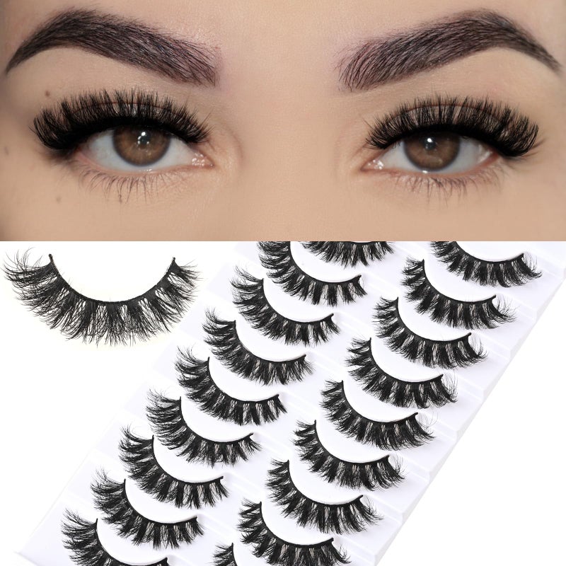 FARRED Natural Lashes Wispy Eyelash Fluffy Cat Eye Lash Strips Short Mink Strip Eyelashes Pack 10 Pairs D Curl Full Volume False Eye Lash Natural Looking - Image 1