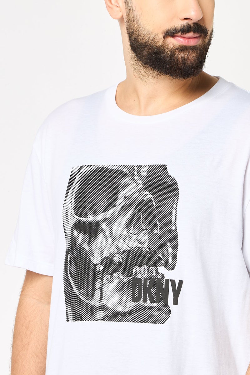 DKNY Men Crew Neck Short Sleeve Graphic T Shirt, White - Image 3