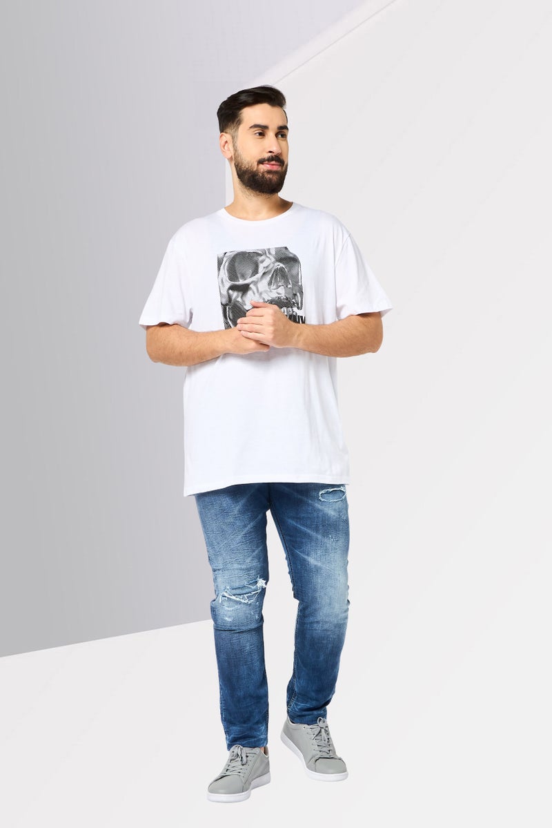 DKNY Men Crew Neck Short Sleeve Graphic T Shirt, White - Image 2