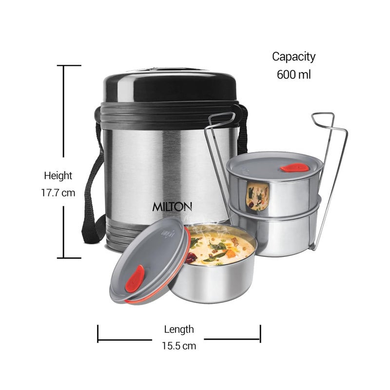 Milton MILTON Legend Deluxe 3 Stainless Steel Containers with Steam Vent 200 ml Each, Hot & Cold Leak-Proof Insulated Lunch Box for Office, College, Picnic, Silver - Image 5