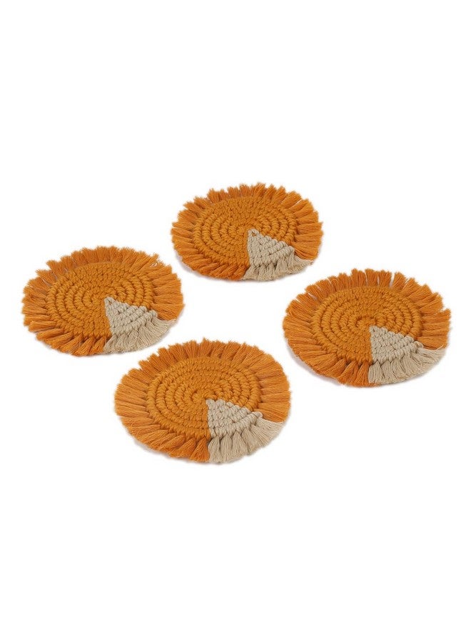 MY CREATIVE HUT My Creative Hut Macrame Set of 4 Round Coasters Bohemian Style, Handmade, More Absorbent, Traditional, Diwali Gifting, Multipurpose, Big Size (Mustard-Beige) - Image 5