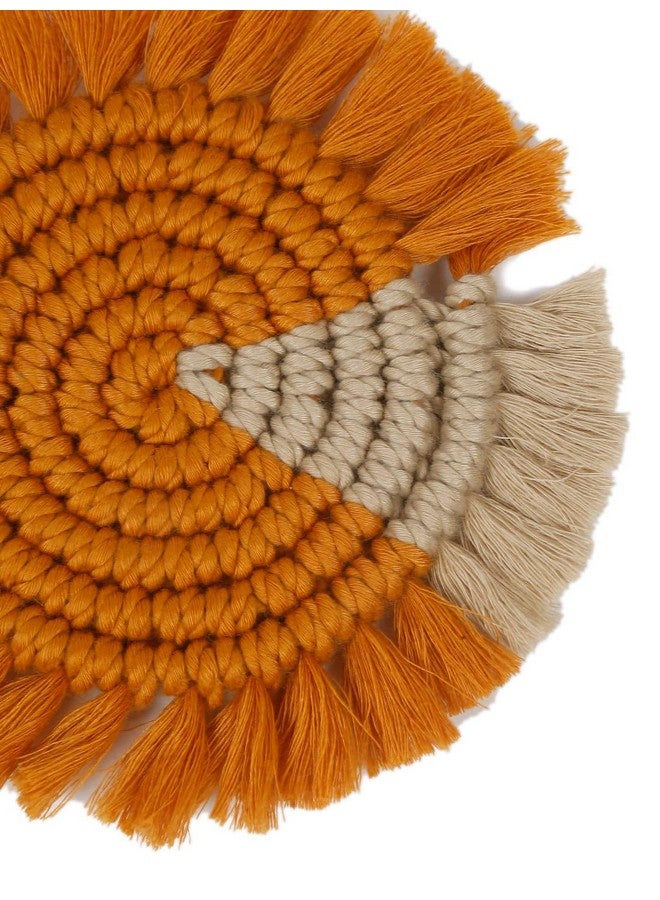 MY CREATIVE HUT My Creative Hut Macrame Set of 4 Round Coasters Bohemian Style, Handmade, More Absorbent, Traditional, Diwali Gifting, Multipurpose, Big Size (Mustard-Beige) - Image 3