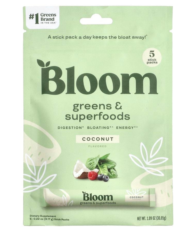 BLOOM Greens & Superfoods Coconut 5 Stick Packs 0.19 oz (5.44 g) Each