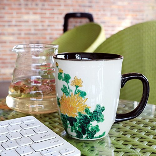 Asmwo Funny Ceramic Magic Heat Color Changing Art Coffee Tea Mug Gold Chrysanthemum Printing Porcelain Mugs for Women Personalized White Green Tea Cup 16 oz Large coffee Mugs for Mom Girl Grandma - Image 4
