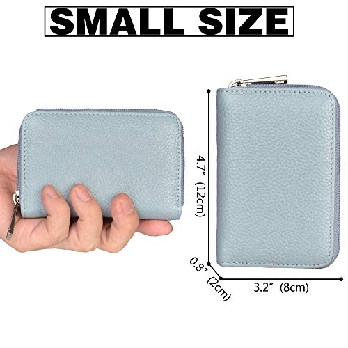 Easyoulife Genuine Leather Credit Card Holder Zipper Wallet With 26 Card Slots (Light Blue) - Image 4