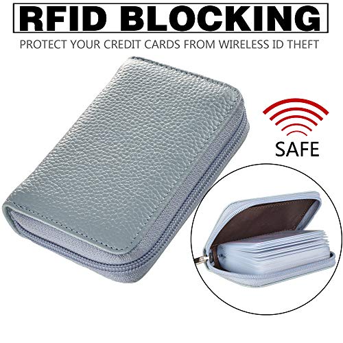 Easyoulife Genuine Leather Credit Card Holder Zipper Wallet With 26 Card Slots (Light Blue) - Image 5