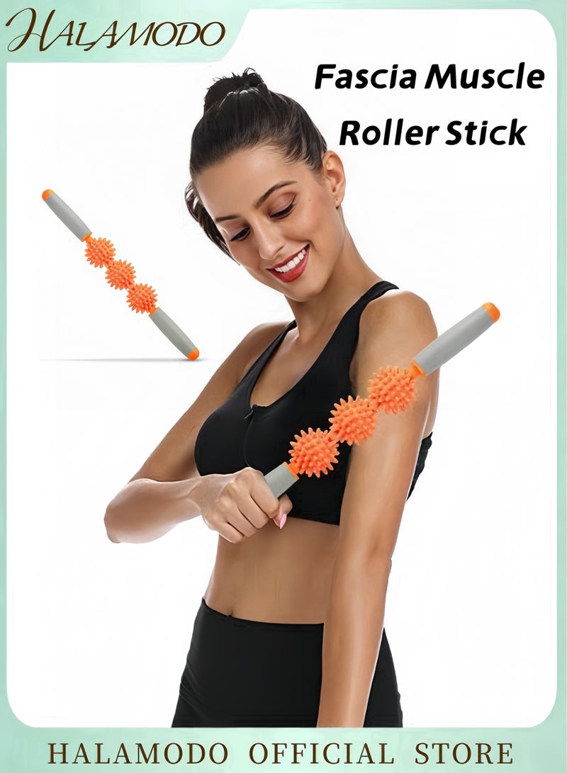 HALAMODO Fascia Muscle Roller Stick Hedgehog Massage Roller Yoga Stick Hand-held Body Massage Tool for Cellulite & Muscle Soreness Roller Stick for Reduce Leg Cramps - Image 1