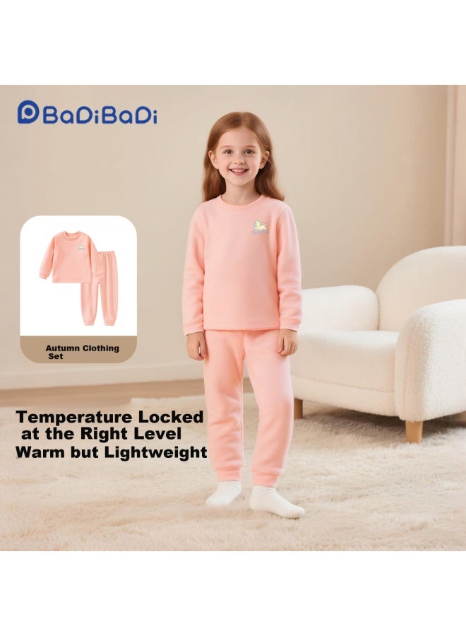 Badibadi Autumn Winter New Baby Toddler Fleece Lined Thermal Underwear Set Homewear Pajamas Pink Puppy Play 130 - Image 2