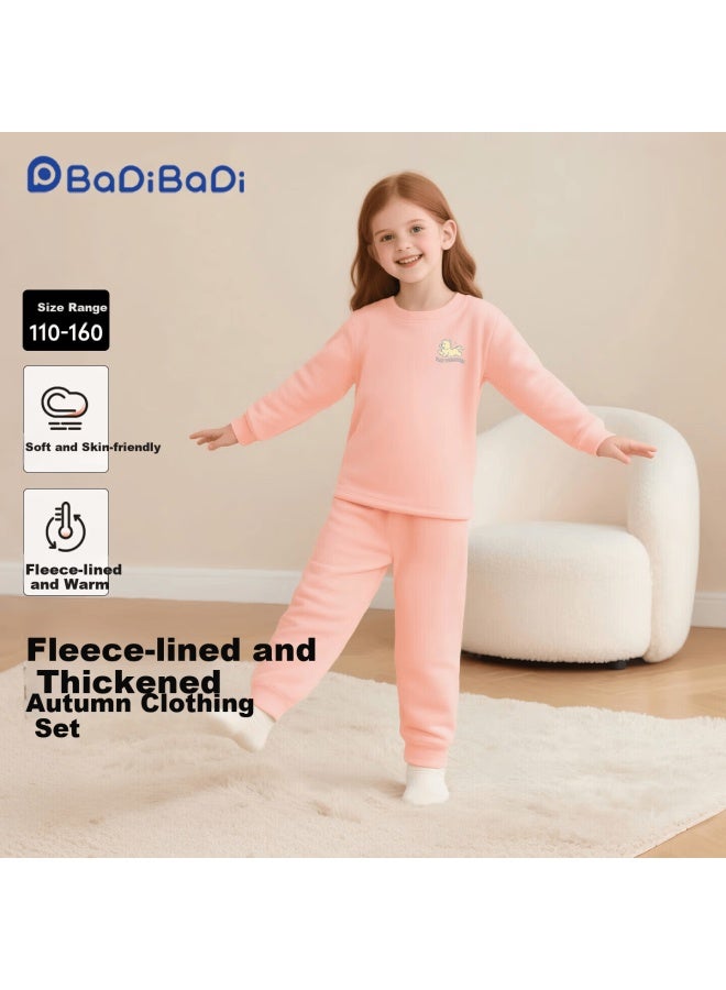 Badibadi Autumn Winter New Baby Toddler Fleece Lined Thermal Underwear Set Homewear Pajamas Pink Puppy Play 130 - Image 1
