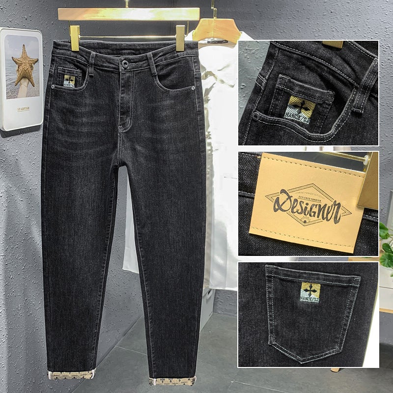 Trendy Mens Jeans Stretch Super Soft Tall Slim Mens Pants Teenager All-match Classic Short Video Explosive Pants Jp # 835 black gray 