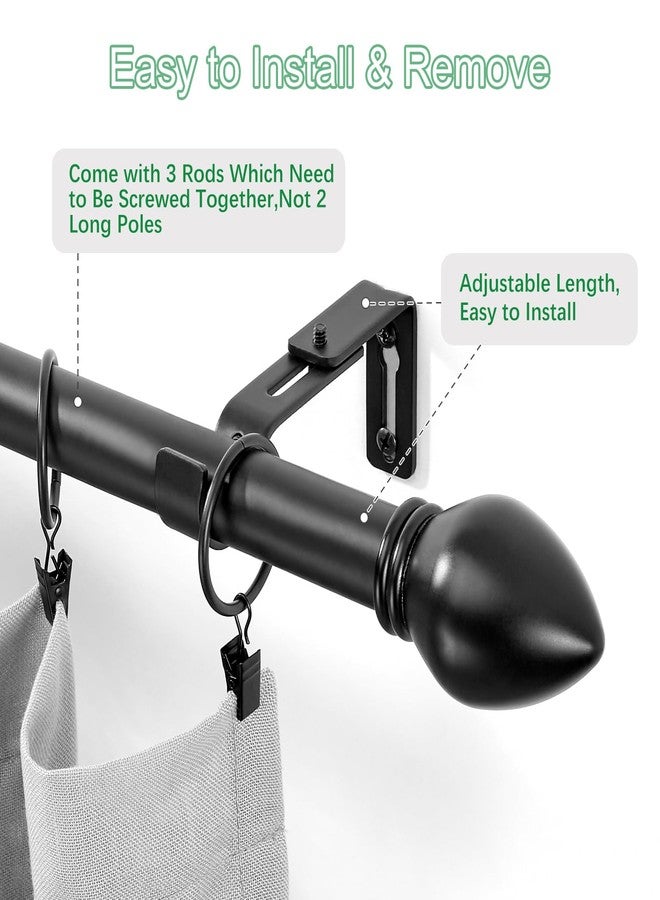 LLPJS Curtain Rods for Windows 16 to 48 inches, Curtain Rod Max Adjustable Length to 60 in, Drapery Rod 1 inch Diameter with Modern Knobs Finials (Black, 16" to 48" - Set of 1) - Image 2