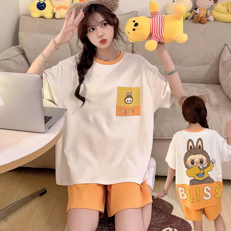 2026 New Style Pajamas for Women Summer Thin Short-Sleeved Cartoon Sweet Loose Plus Size 100kg Home Wear Set - Image 3