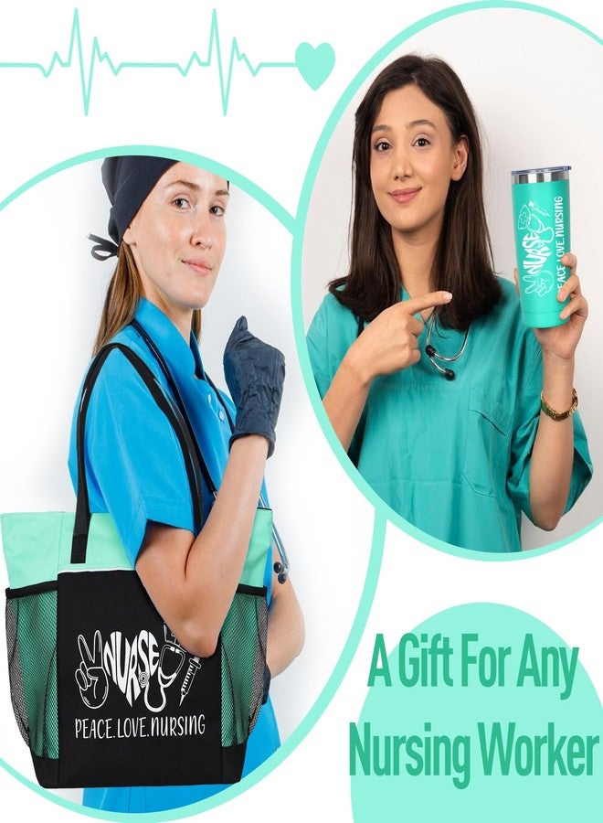 GiftPeak Nurse Appreciation Gift. 2 Pieces - Nurse Gifts for Women Includes Zippered Tote Bag and Stainless Steel Insulated Tumbler, Christmas Nurse Accessories for Work, Nurse Bag for Work(Green) - Image 4