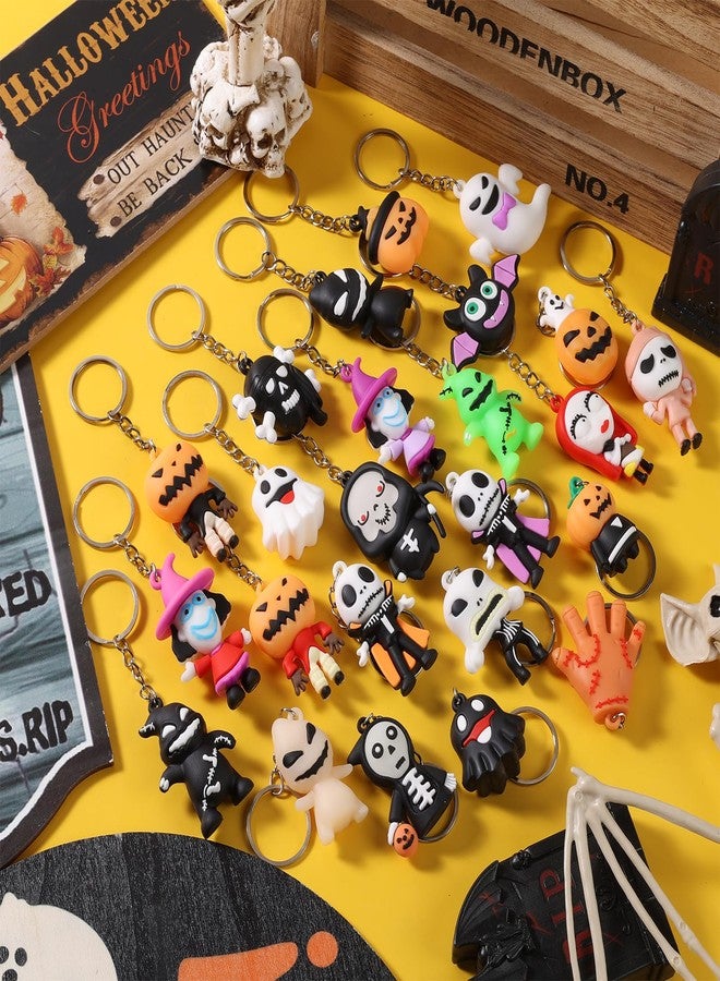 Becfupo 48 Pcs Halloween Cute Keychains Bulk, Ghost Pumpkin Bat Shaped Rubber Ornaments With Keyrings For Halloween Party Supplies, Classroom Giveaways - Image 4