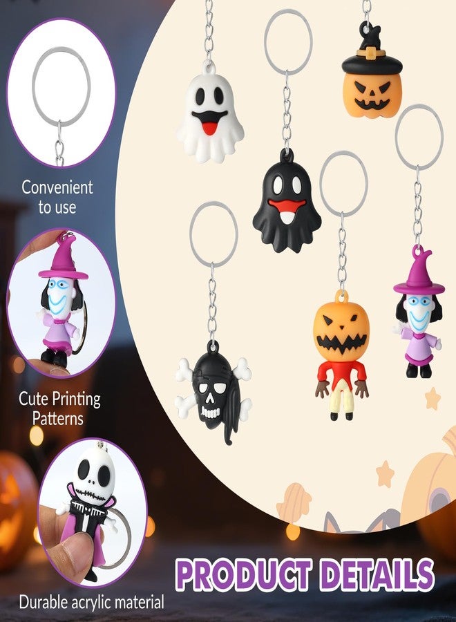 Becfupo 48 Pcs Halloween Cute Keychains Bulk, Ghost Pumpkin Bat Shaped Rubber Ornaments With Keyrings For Halloween Party Supplies, Classroom Giveaways - Image 3