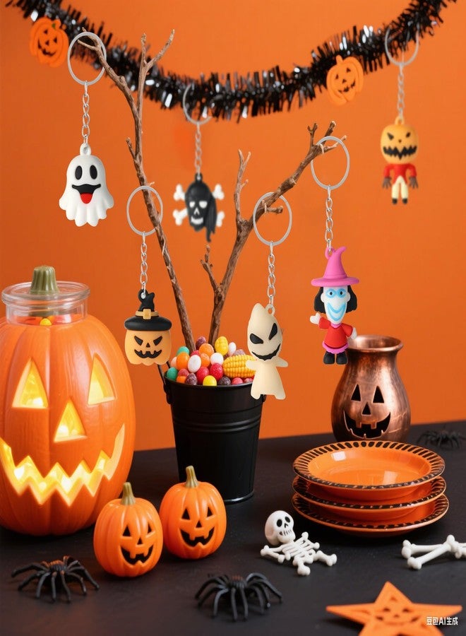 Becfupo 48 Pcs Halloween Cute Keychains Bulk, Ghost Pumpkin Bat Shaped Rubber Ornaments With Keyrings For Halloween Party Supplies, Classroom Giveaways - Image 5
