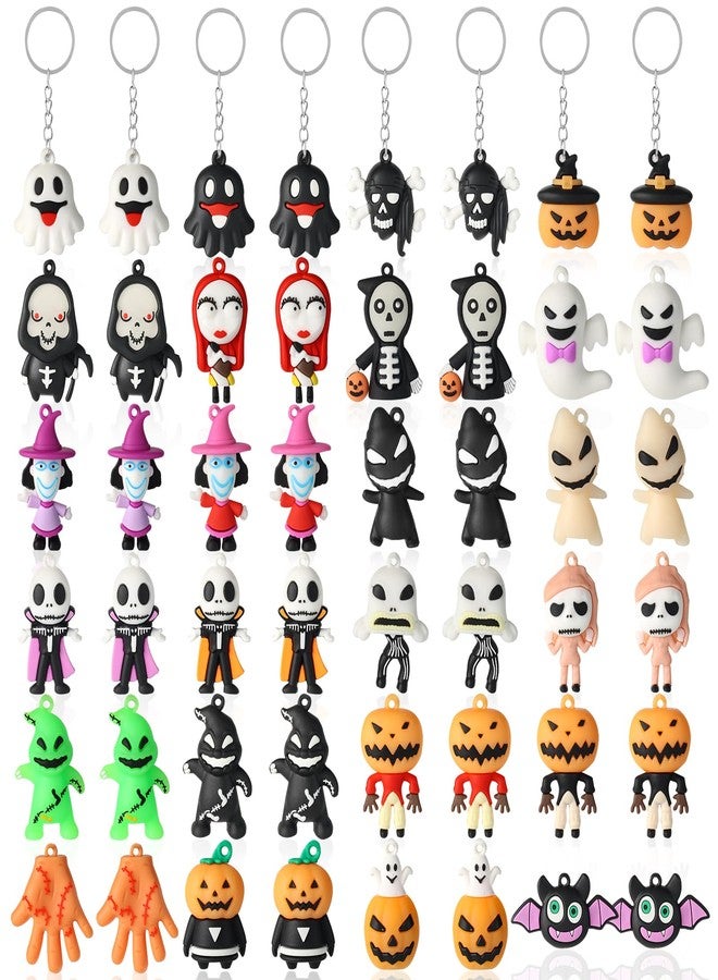 Becfupo 48 Pcs Halloween Cute Keychains Bulk, Ghost Pumpkin Bat Shaped Rubber Ornaments With Keyrings For Halloween Party Supplies, Classroom Giveaways - Image 1