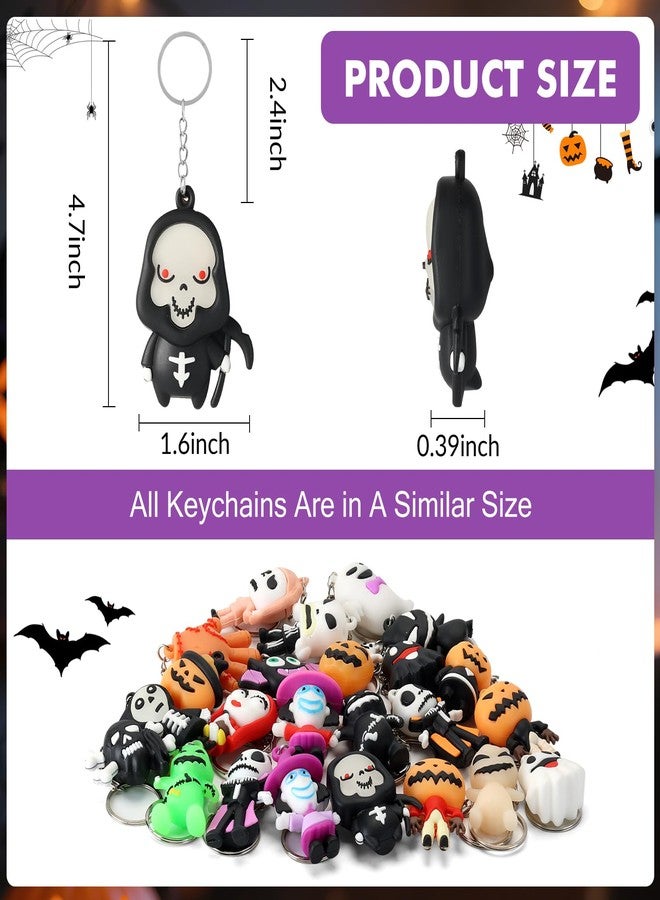 Becfupo 48 Pcs Halloween Cute Keychains Bulk, Ghost Pumpkin Bat Shaped Rubber Ornaments With Keyrings For Halloween Party Supplies, Classroom Giveaways - Image 2